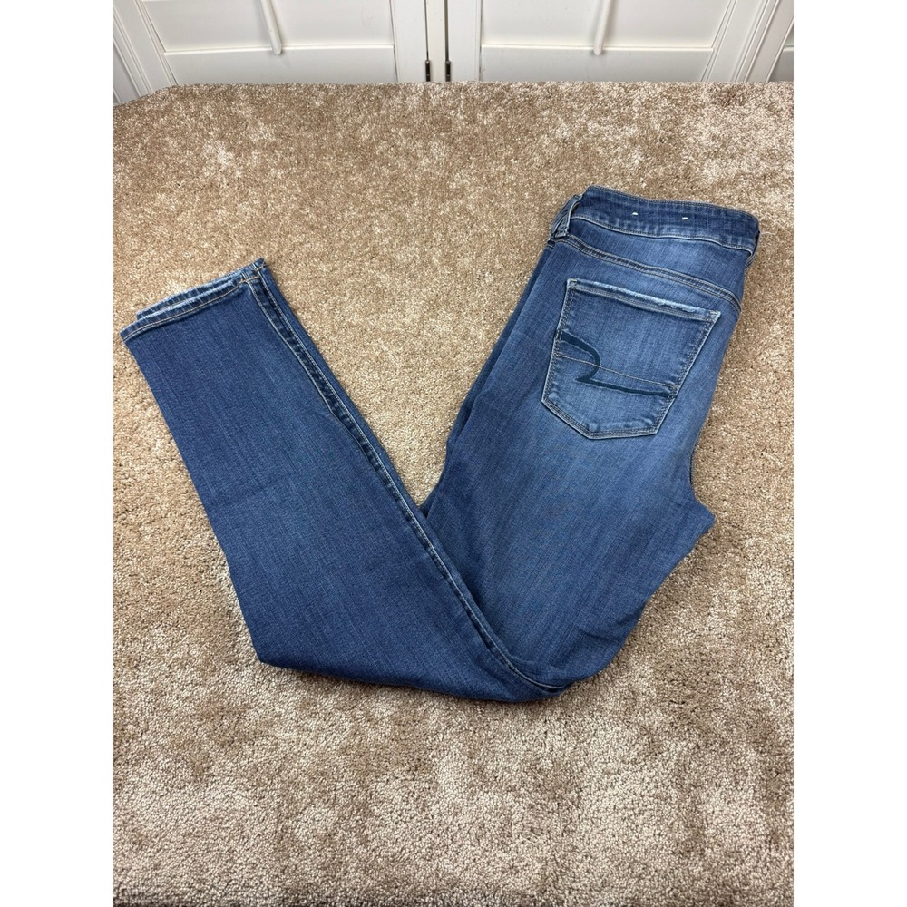 American Eagle Super Stretch Skinny Jeans Womens 12 Long Dark Wash Distressed